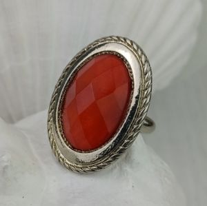 Boho Silver Tone Crafted Red Faceted Faux Stone Southwest Style Ring